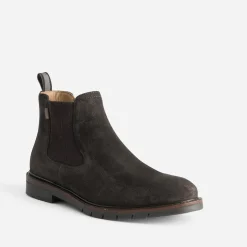 Chelsea boots marron foncé en cuir velours