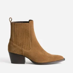 Chelsea boots santiags camel éco-conçu en cuir velours