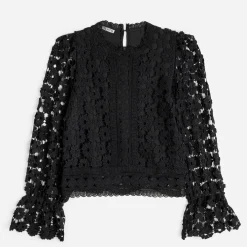 Chemisier noir TEXTO manches longues en dentelle