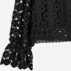 Chemisier noir TEXTO manches longues en dentelle