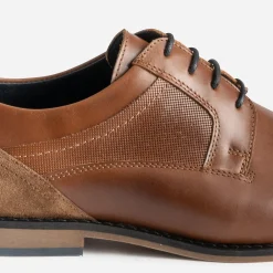 Derby éco-conçu cognac cuir lacet marine