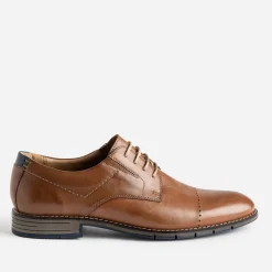 Derby cognac en cuir ligne perforée