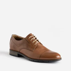 Derby cognac en cuir ligne perforée