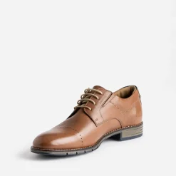 Derby cognac en cuir ligne perforée