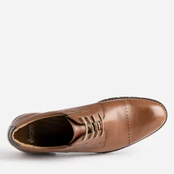 Derby cognac en cuir ligne perforée