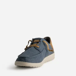 Derby marine toile et cuir velours