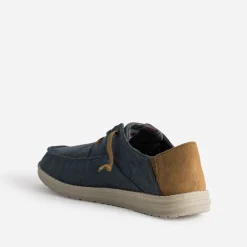 Derby marine toile et cuir velours