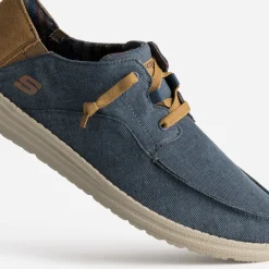 Derby marine toile et cuir velours