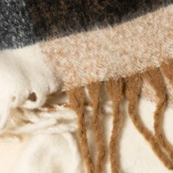 Echarpe TEXTO camel, écrue et noire maxi carreaux