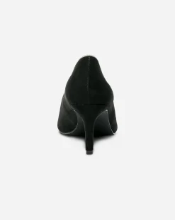 Escarpin noir suédé éco-conçu à bord doré et bout pointu