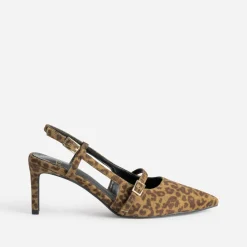 Escarpin slingback TEXTO marron suédé effet léopard
