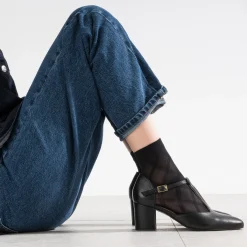 Escarpin-salomé noir éco-conçu en cuir