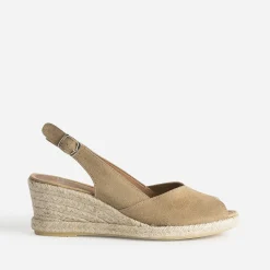Espadrille compensée beige cuir velours éco-conçu