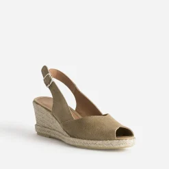 Espadrille compensée beige cuir velours éco-conçu