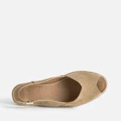 Espadrille compensée beige cuir velours éco-conçu