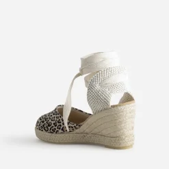 Espadrille compensée beige motif léopard