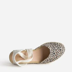 Espadrille compensée beige motif léopard