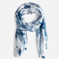 Foulard blanc à motif fleurs bleues