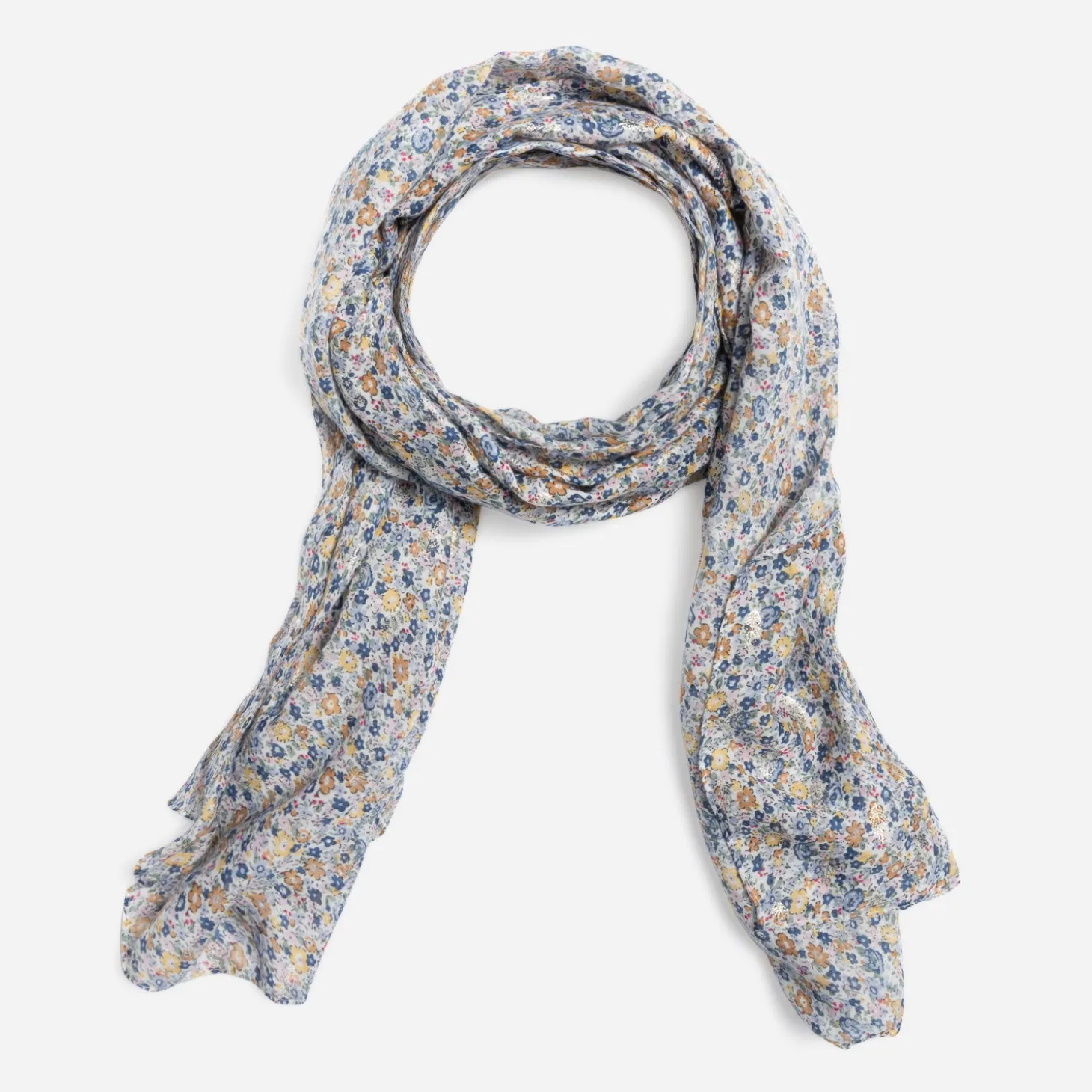 Foulard bleu à imprimé fleurs
