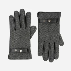 Gants gris bi-matière à motif chevrons