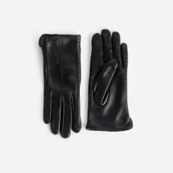 Gants noirs en cuir avec détails embossés