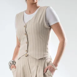 Gilet de costume TEXTO beige rayures tennis