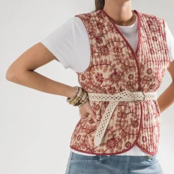 Gilet réversible TEXTO rouge motif fleurs indiennes