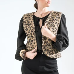 Gilet TEXTO marron à motif léopard