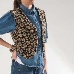 Gilet TEXTO noir à motif léopard