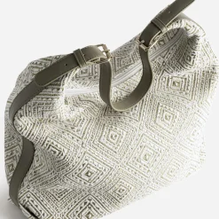 Grand sac kaki brodé