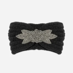 Headband-bijou TEXTO noir en maille