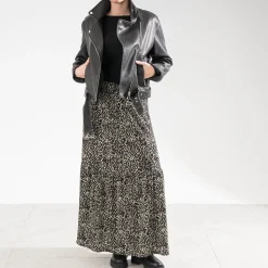 Jupe longue TEXTO noire motif animalier