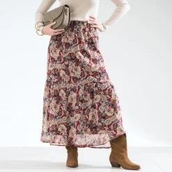 Jupe longue TEXTO rouge à motif cachemire floral