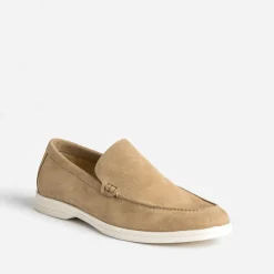 Mocassin beige cuir velours