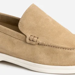 Mocassin beige cuir velours