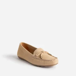 Mocassin beige cuir velours petit nœud