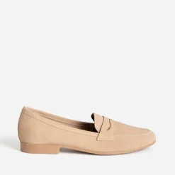 Mocassin beige cuir velours