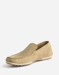 Mocassin beige en cuir velours