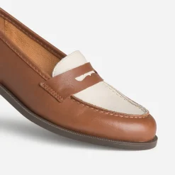 Mocassin bicolore cognac et beige cuir