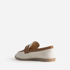 Mocassin bi-matière beige lin et cognac