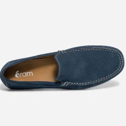 Mocassin bleu en cuir velours