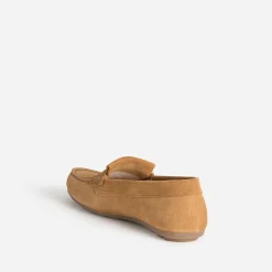 Mocassin camel cuir velours à franges