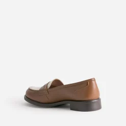 Mocassin camel et écru en cuir
