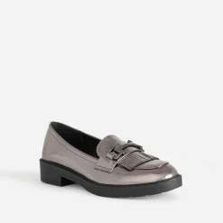 Mocassin gris foncé métallisé à franges