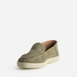 Mocassin kaki cuir velours semelle corde