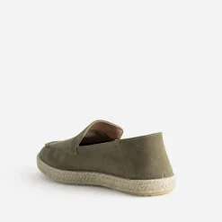 Mocassin kaki cuir velours semelle corde