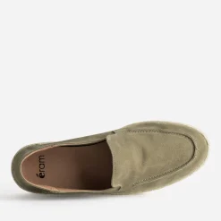 Mocassin kaki cuir velours semelle corde