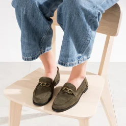 Mocassin kaki cuir velours