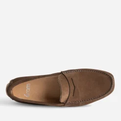 Mocassin marron en cuir velours