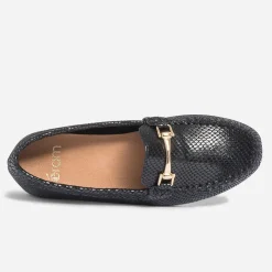 Mocassin noir en cuir velours effet python